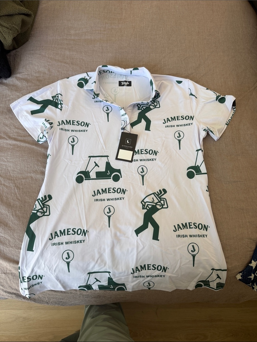 Waggle ladies L golf polo - Jameson White & Green Golf Polo - Women's